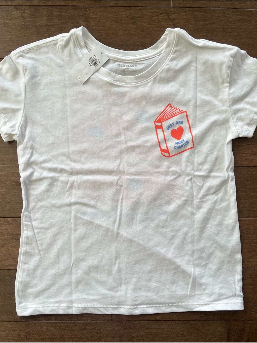 Old Navy White Short-Sleeve Tee with Coral Book Graphic